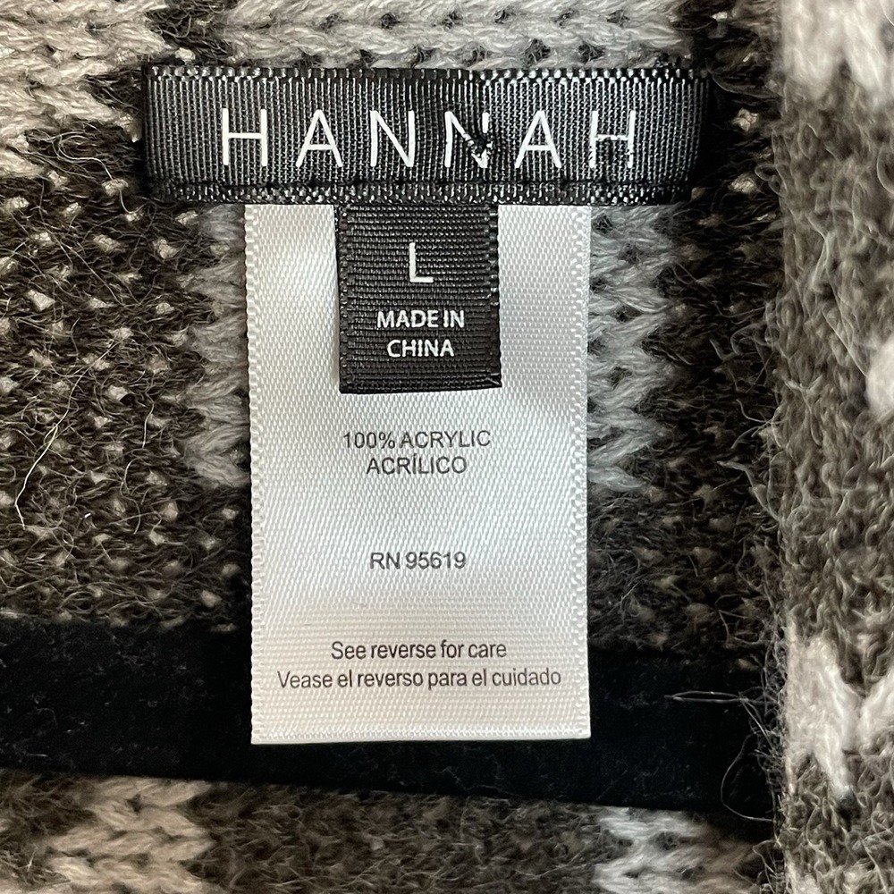 Hannah Womens L Sweater Open Cardigan Gray Southwestern Aztec Scarf Collar - Picture 7 of 10